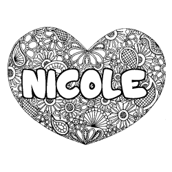 Coloriage prénom NICOLE - décor Mandala coeur