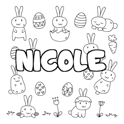 Coloriage pr&eacute;nom NICOLE - d&eacute;cor Paques