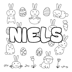 Coloriage pr&eacute;nom NIELS - d&eacute;cor Paques