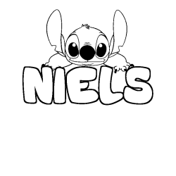 Coloriage prénom NIELS - décor Stitch