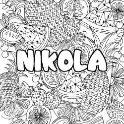 Coloriage pr&eacute;nom NIKOLA - d&eacute;cor Mandala fruits