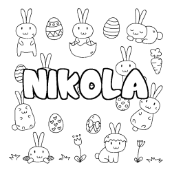 Coloriage prénom NIKOLA - décor Paques