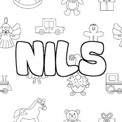 Coloriage prénom NILS - décor Jouets