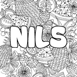 Coloriage pr&eacute;nom NILS - d&eacute;cor Mandala fruits