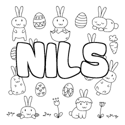 Coloriage pr&eacute;nom NILS - d&eacute;cor Paques