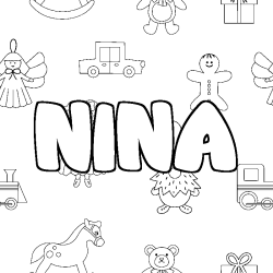 Coloriage prénom NINA - décor Jouets