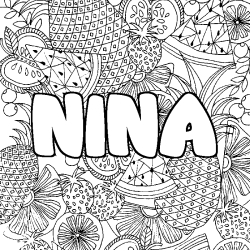 Coloriage prénom NINA - décor Mandala fruits