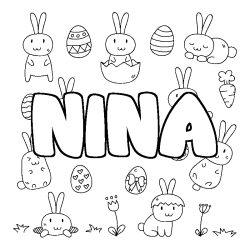 Coloriage prénom NINA - décor Paques