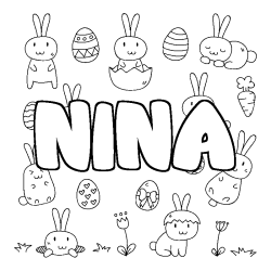 Coloriage pr&eacute;nom NINA - d&eacute;cor Paques