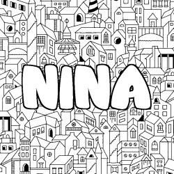 Coloriage prénom NINA - décor Ville