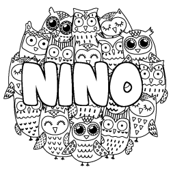 Coloriage NINO - d&eacute;cor Chouettes
