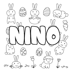 Coloriage pr&eacute;nom NINO - d&eacute;cor Paques