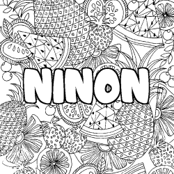 Coloriage prénom NINON - décor Mandala fruits