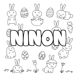 Coloriage prénom NINON - décor Paques