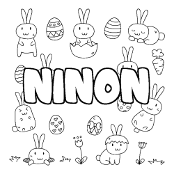 Coloriage pr&eacute;nom NINON - d&eacute;cor Paques