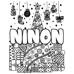 Coloriage NINON - d&eacute;cor Sapin et Cadeaux