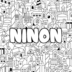 Coloriage prénom NINON - décor Ville
