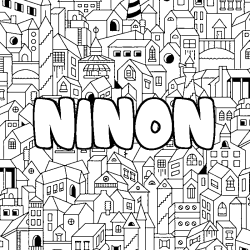 Coloriage pr&eacute;nom NINON - d&eacute;cor Ville