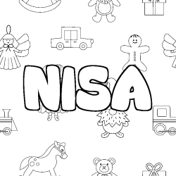 Coloriage prénom NISA - décor Jouets