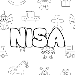 Coloriage pr&eacute;nom NISA - d&eacute;cor Jouets