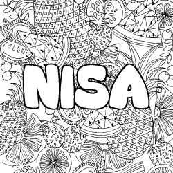 Coloriage pr&eacute;nom NISA - d&eacute;cor Mandala fruits