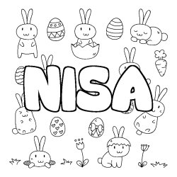 Coloriage prénom NISA - décor Paques