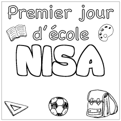 Coloriage prénom NISA - décor Premier jour d'école