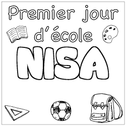 Coloriage pr&eacute;nom NISA - d&eacute;cor Premier jour d'&eacute;cole