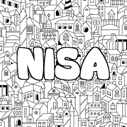 Coloriage pr&eacute;nom NISA - d&eacute;cor Ville