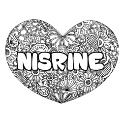 Coloriage pr&eacute;nom NISRINE - d&eacute;cor Mandala coeur