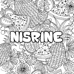 Coloriage pr&eacute;nom NISRINE - d&eacute;cor Mandala fruits