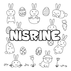 Coloriage prénom NISRINE - décor Paques