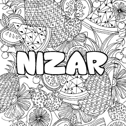 Coloriage prénom NIZAR - décor Mandala fruits