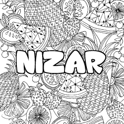 Coloriage pr&eacute;nom NIZAR - d&eacute;cor Mandala fruits