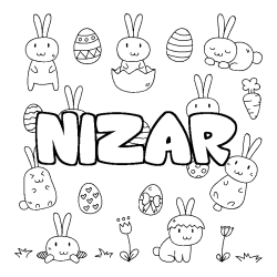 Coloriage prénom NIZAR - décor Paques