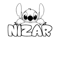 Coloriage prénom NIZAR - décor Stitch
