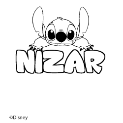 Coloriage pr&eacute;nom NIZAR - d&eacute;cor Stitch