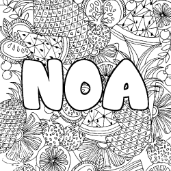 Coloriage prénom NOA - décor Mandala fruits