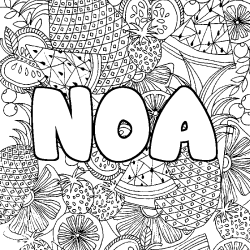 Coloriage pr&eacute;nom NOA - d&eacute;cor Mandala fruits