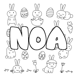 Coloriage prénom NOA - décor Paques