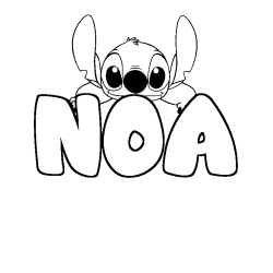 Coloriage prénom NOA - décor Stitch