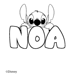 Coloriage pr&eacute;nom NOA - d&eacute;cor Stitch