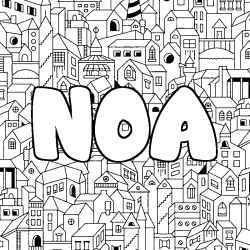 Coloriage prénom NOA - décor Ville