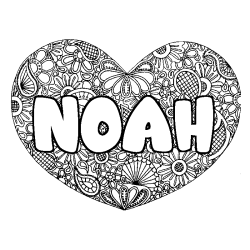 Coloriage prénom NOAH - décor Mandala coeur