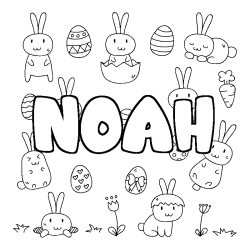 Coloriage prénom NOAH - décor Paques