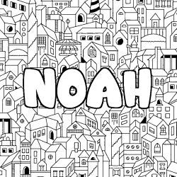 Coloriage prénom NOAH - décor Ville