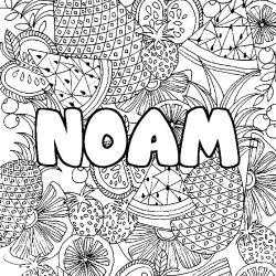 Coloriage pr&eacute;nom NOAM - d&eacute;cor Mandala fruits