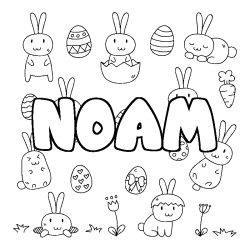Coloriage pr&eacute;nom NOAM - d&eacute;cor Paques