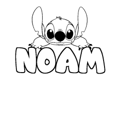 Coloriage prénom NOAM - décor Stitch