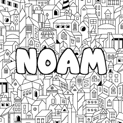 Coloriage prénom NOAM - décor Ville